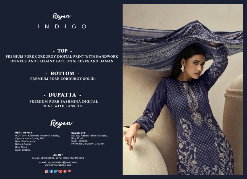 Ndigo By Reyna Pure Corduroy Dress Material
